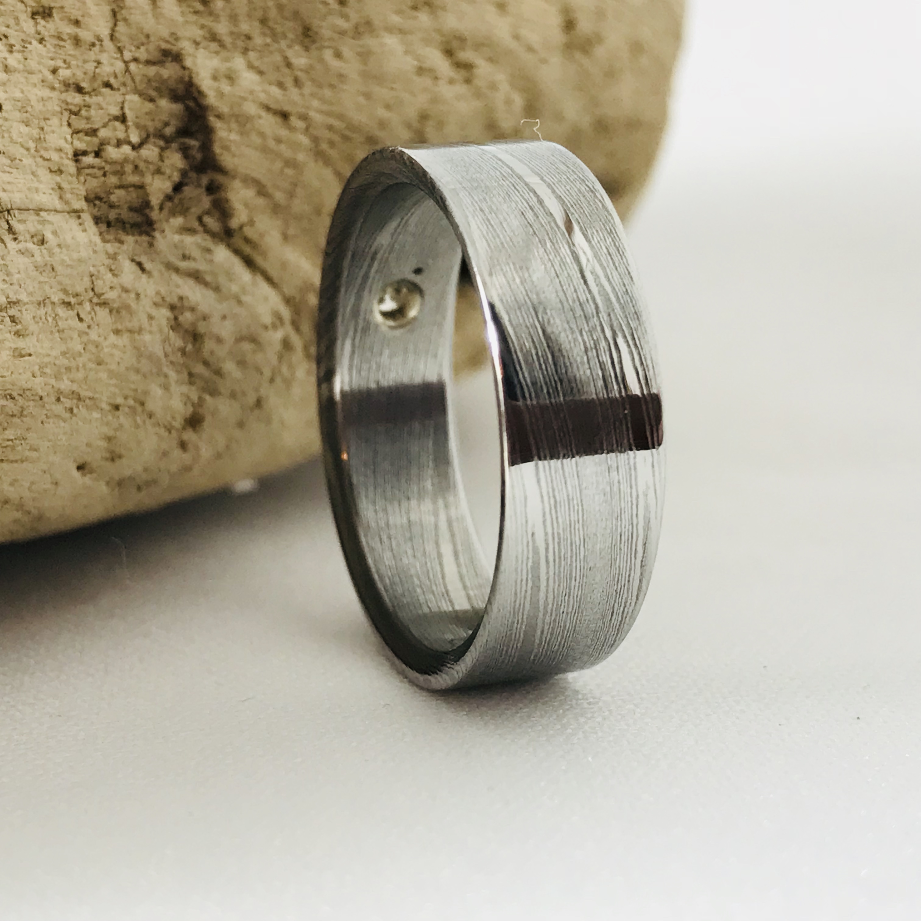 Wedding Band / Damascus Wedding Ring / Stone Setting - Stellwagen Designs